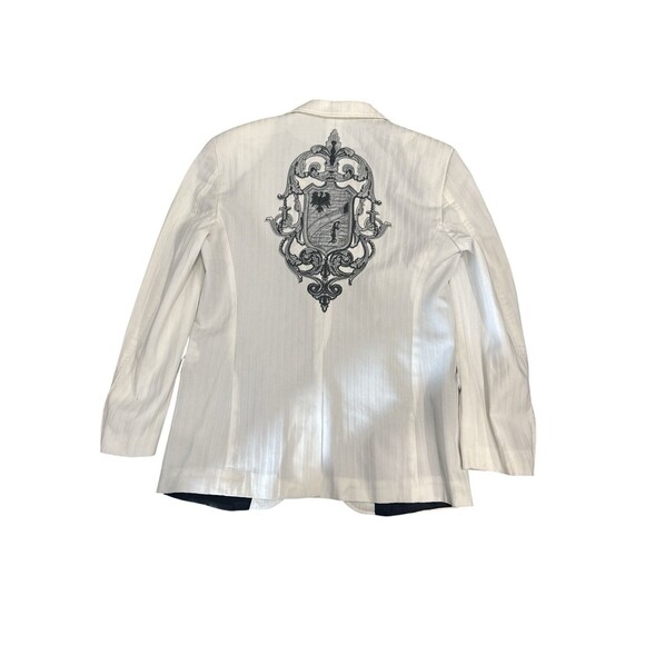 Franky Max White Cotton Blazer Jacket Embroidered Crest Front & Back Size M - Picture 3 of 10
